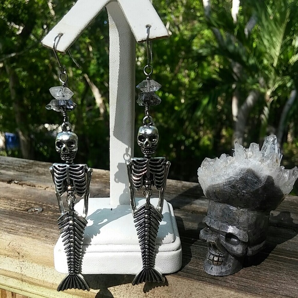 Herkimer Goth Skeleton Mermaid Earrings - Picture 6 of 6